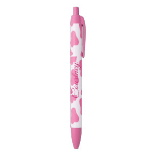 Monogram Farm Animal Pink Cow Print Black Ink Pen