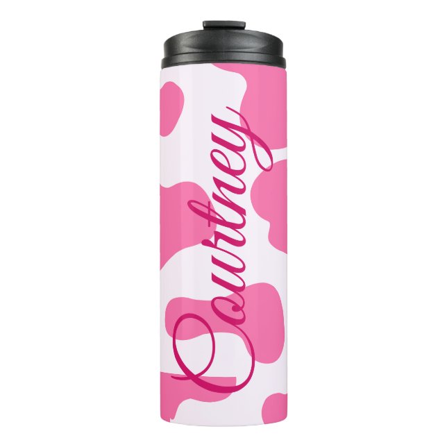 Monogram Farm Animal Pink Cow Print Thermal Tumbler (Front)
