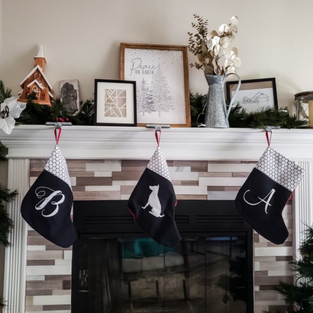 Monogram Farmhouse Black and White  Small Christmas Stocking (Creator Uploaded)