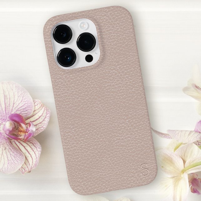 Monogram Faux Blush Pink Leather iPhone Case (A pretty blush pink faux leather look phone case with space for your initial)
