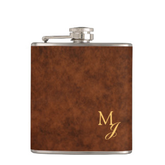 Monogram Faux Brown Leather Flask