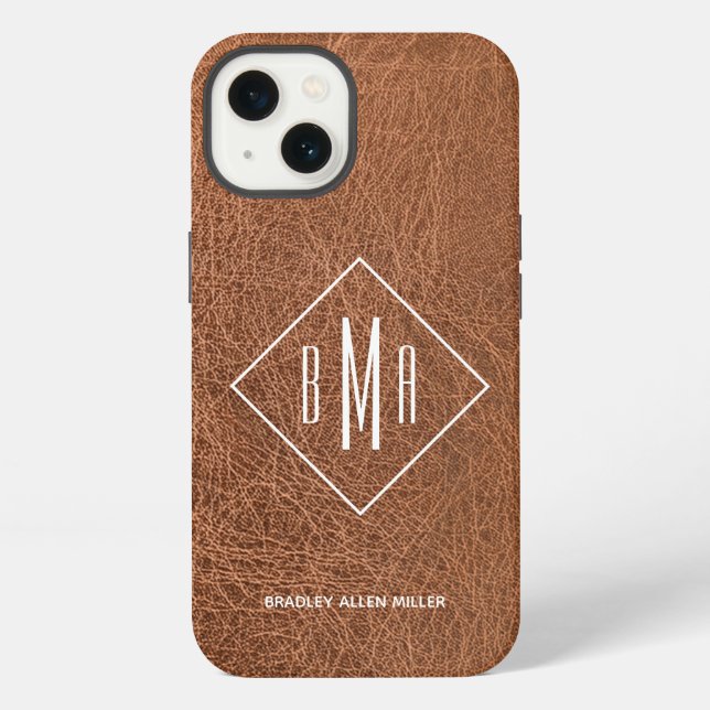 Monogram Faux Brown Leather iPhone Case (Back)