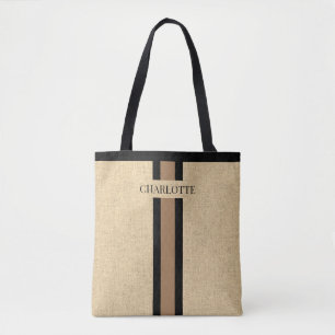 Monogram Faux Burlap Jute  Tote Bag