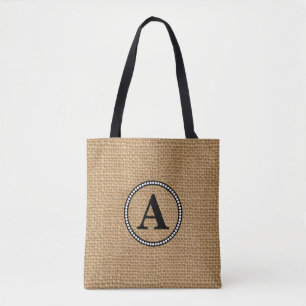 Monogram Faux Burlap Print Tote Bag