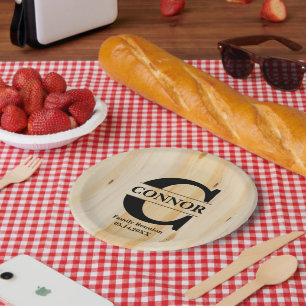 Monogram Faux Butcher Block Wood   Personalised Paper Plate