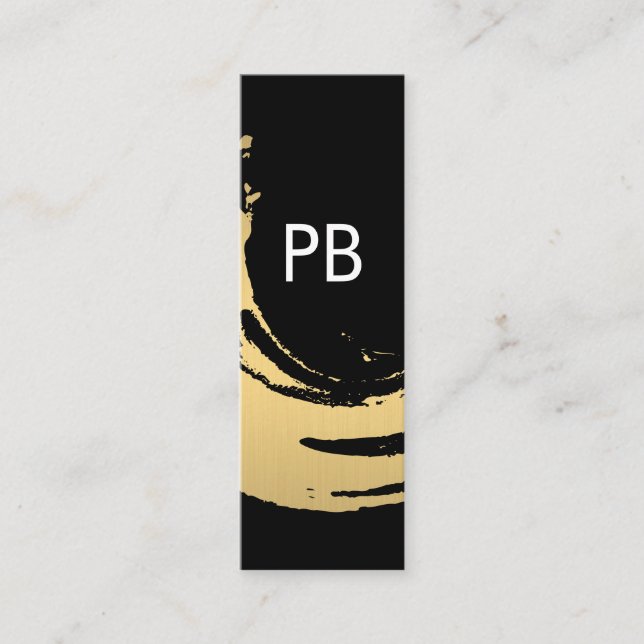 Monogram Faux Gold Brushed Mini Business Card (Front)