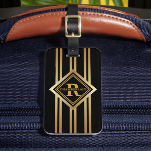 Monogram Faux Gold Geometric BLACK Luggage Tag
