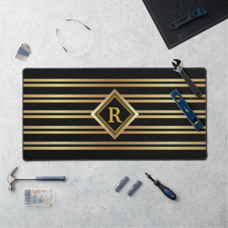 MONOGRAM Faux Gold Geometric on BLACK Desk Mat