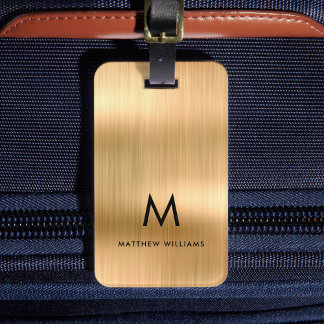 Monogram Faux Gold Metal Steel Styled Personalised Luggage Tag