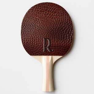 Monogram Faux Leather Brown Embossed Ping Pong Paddle