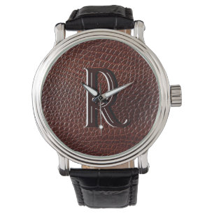 Monogram Faux Leather Brown Embossed Watch