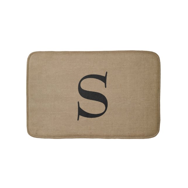 Monogram faux linen burlap rustic chic initial jut bath mat (Front)