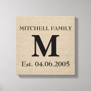 Monogram faux linen burlap rustic chic initial jut canvas print