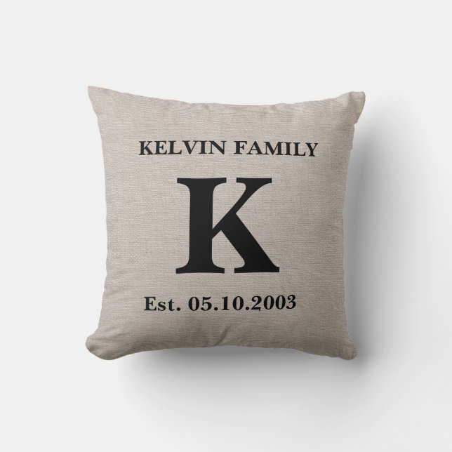 Monogram faux linen burlap rustic chic initial jut cushion (Front)