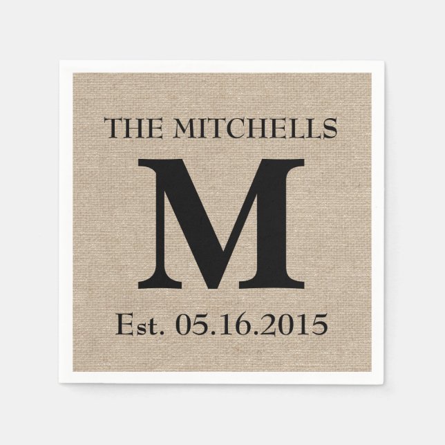 Monogram faux linen burlap rustic chic initial jut napkin (Front)