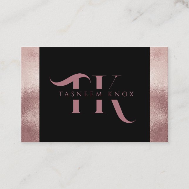 Monogram Faux Rose Gold Minimalist Business Card (Front)