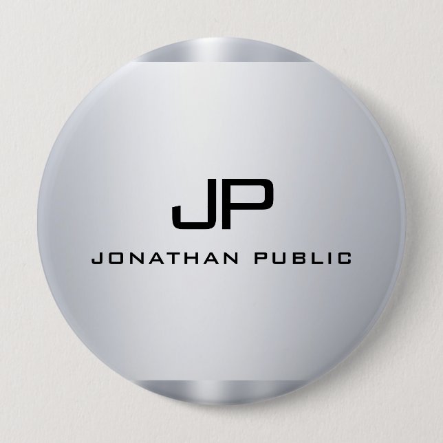 Monogram Faux Silver Metallic Look Trendy Template 10 Cm Round Badge (Front)