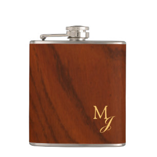 Monogram Faux Wood Hip Flask