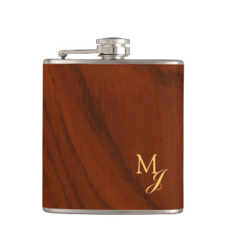 Monogram Faux Wood Hip Flask