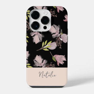 Monogram feminine lovely contrast black and pink iPhone 14 pro case