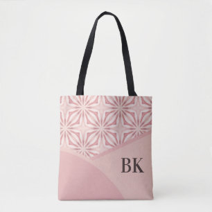 Monogram Feminine Pretty Pink Geometric Pattern Tote Bag