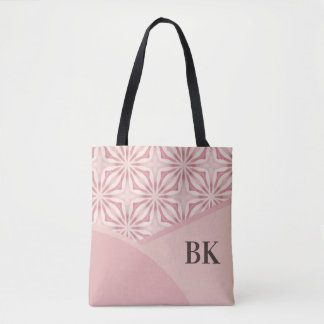Monogram Feminine Pretty Pink Geometric Pattern Tote Bag