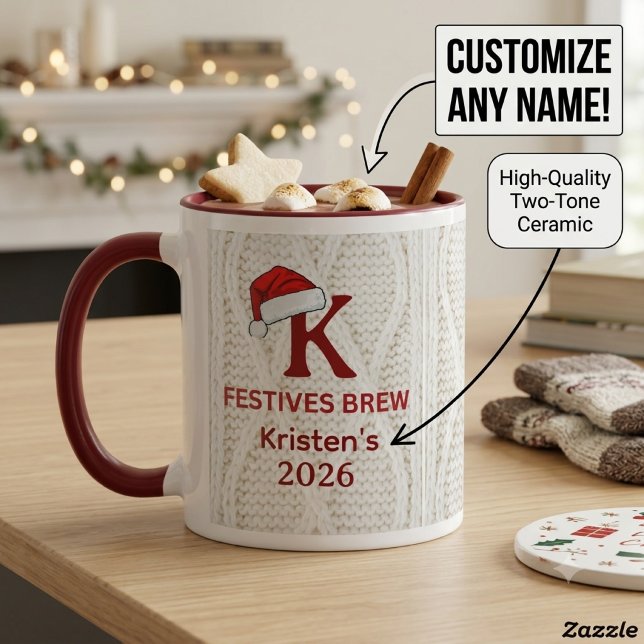 Monogram Festive Knit Sweater Christmas  Mug (Creator Uploaded)