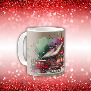 Monogram Festive Vintage Christmas on brown Coffee Mug