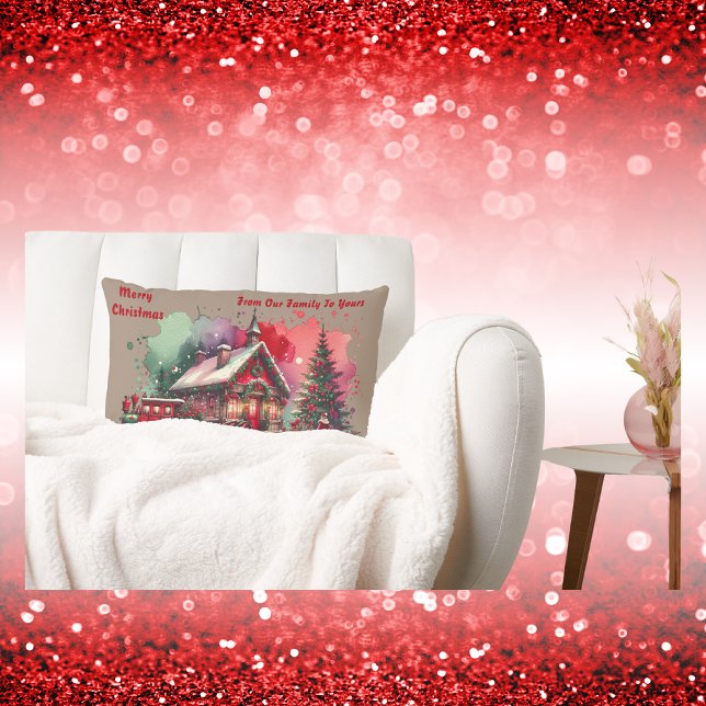 Monogram Festive Vintage Christmas on brown | Lumbar Cushion (Creator Uploaded)