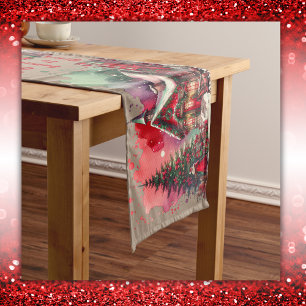 Monogram Festive Vintage Christmas on brown   Medium Table Runner