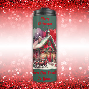 Monogram Festive Vintage Christmas on green   Thermal Tumbler