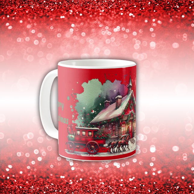 Monogram Festive Vintage Christmas on red | Coffee Mug (Creator Uploaded)