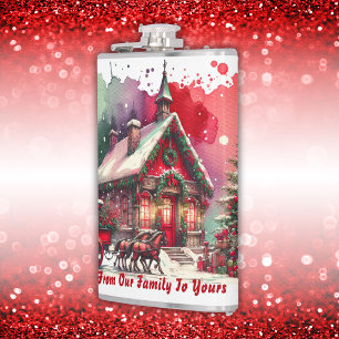 Monogram Festive Vintage Christmas on white   Hip Flask