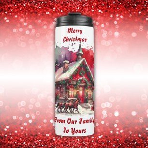 Monogram Festive Vintage Christmas on white Thermal Tumbler