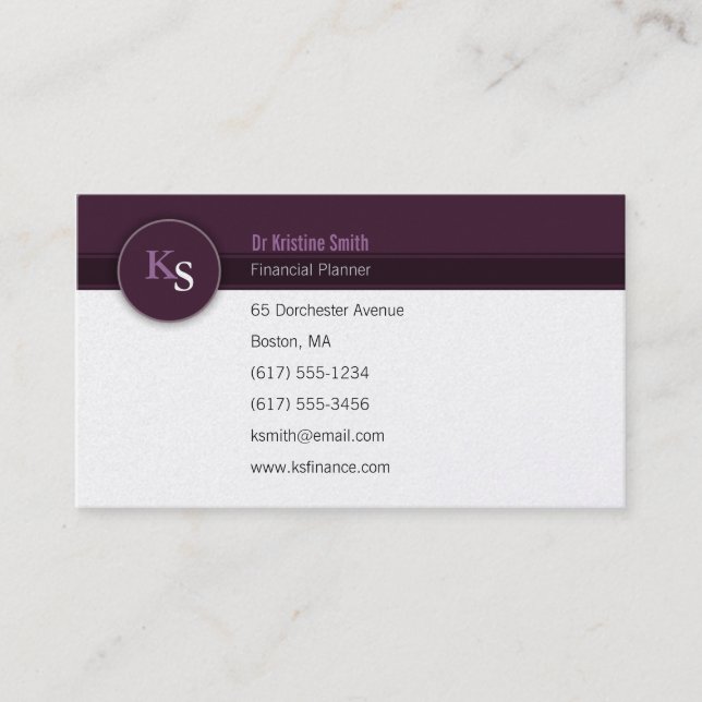 Monogram  Financial Planner - Business Card (Front)