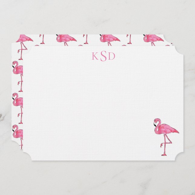 Monogram Flamingo Print Stationary Invitation (Front/Back)