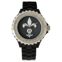 Monogram Fleur De Lis Modern Simple Black & White