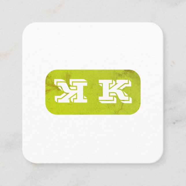 Monogram Flip (green rustic) Square Business Card (Front)