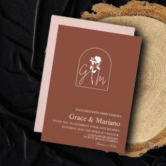 Monogram Floral Arch Logo Bohemian Wedding Invitation