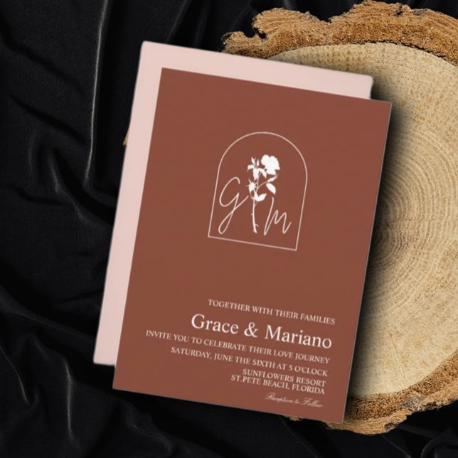Monogram Floral Arch Logo Bohemian Wedding Invitation (Creator Uploaded)