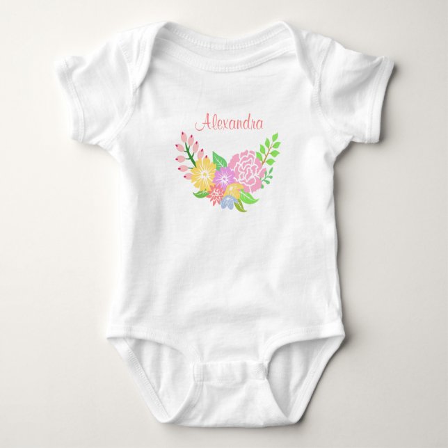 Monogram Floral Baby Girl Baby Jersey Bodysuit (Front)