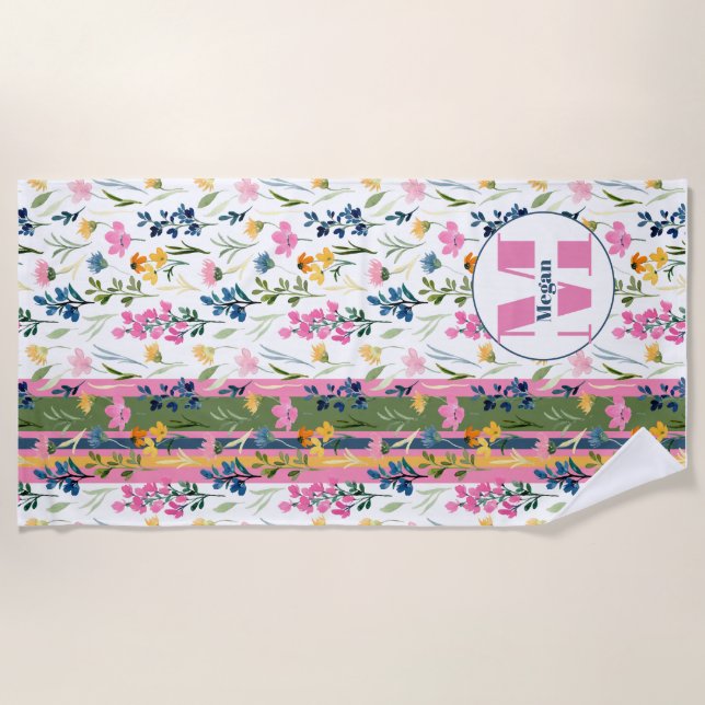 Monogram floral beach towel (Front)
