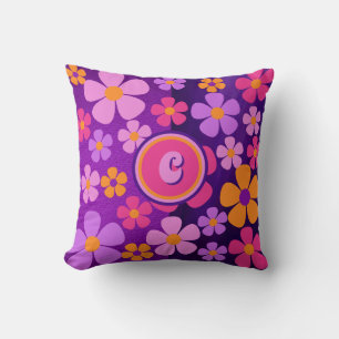 Monogram Floral Blossom Burst Vibrant  Cushion