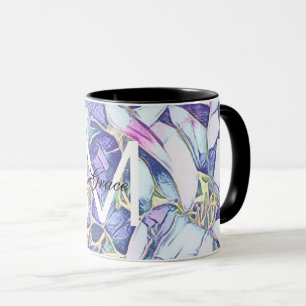 Monogram Floral Blue And Purple Mug