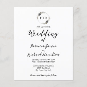 Monogram Floral Budget Wedding Invitation