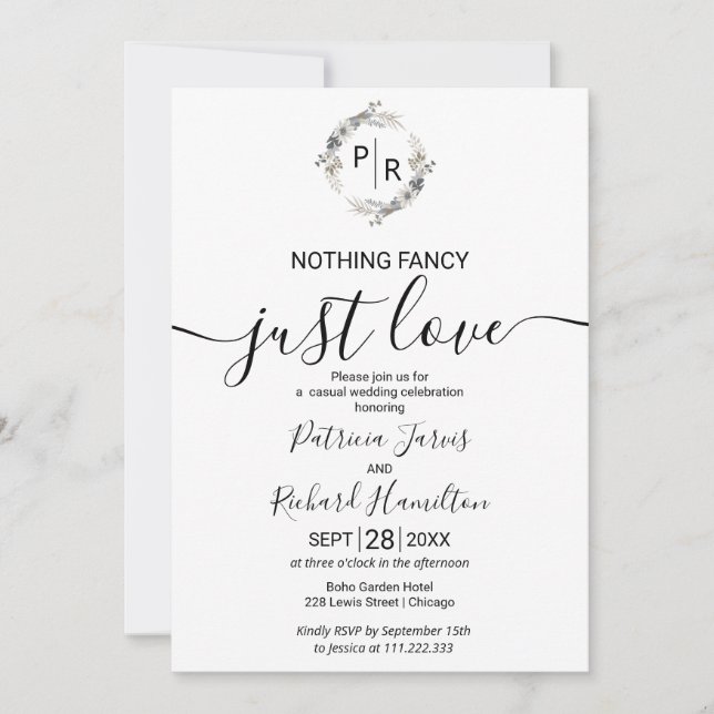 Monogram Floral Calligraphy Photo Wedding Invitation (Front)