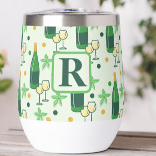 Monogram Floral Chardonnay Bottles Glasses 