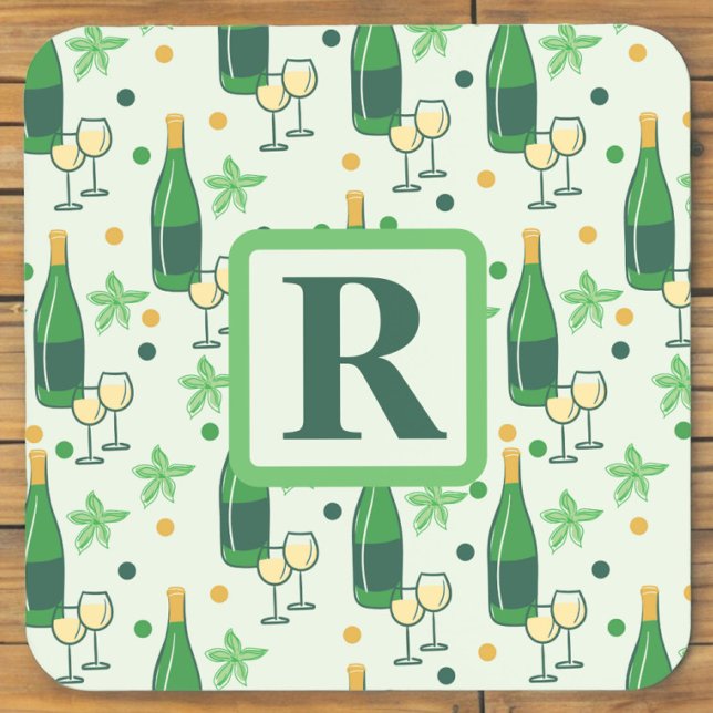 Monogram Floral Chardonnay Bottles Glasses  Coaster (Creator Uploaded)