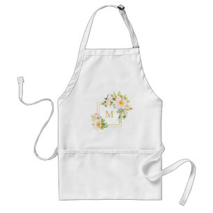 Monogram Floral Chic Pastel Cute Roses Bouquet Standard Apron