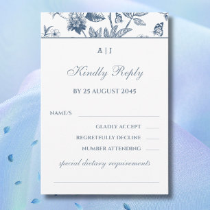 Monogram Floral Chinoiserie Wedding RSVP Card